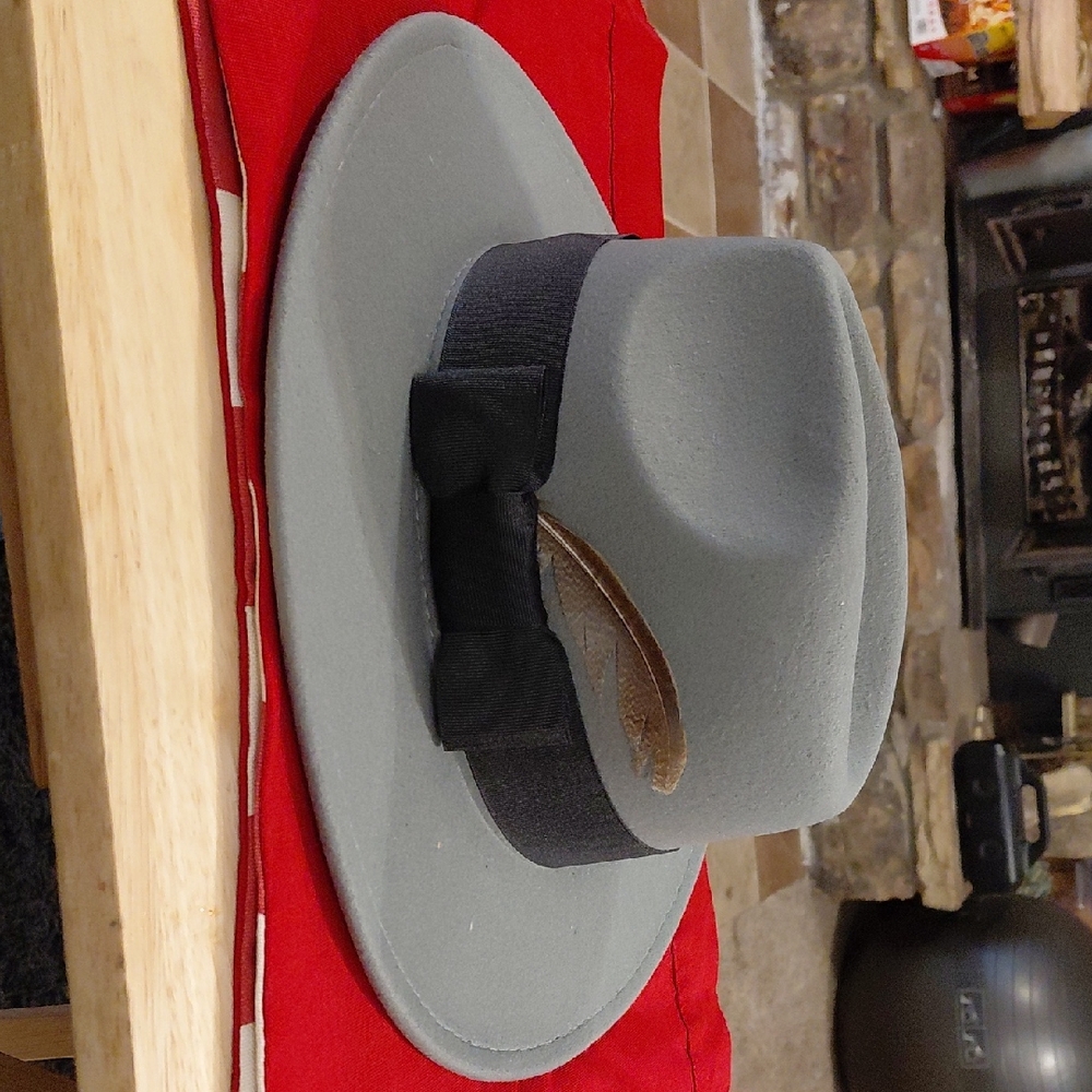 Gray Fedora Hat with Black Band